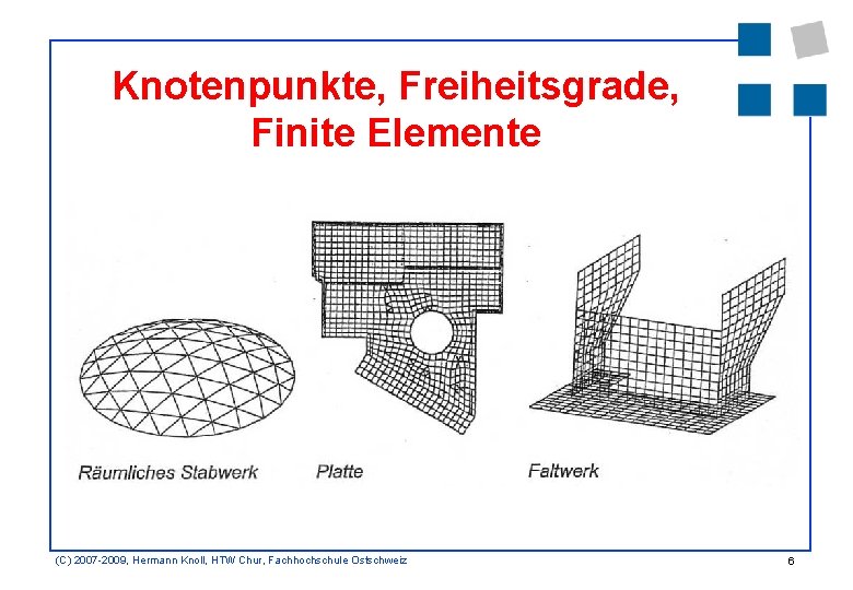 Knotenpunkte, Freiheitsgrade, Finite Elemente (C) 2007 -2009, Hermann Knoll, HTW Chur, Fachhochschule Ostschweiz 6