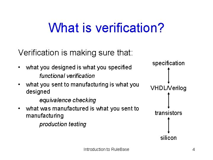 What is verification? Verification is making sure that: • what you designed is what
