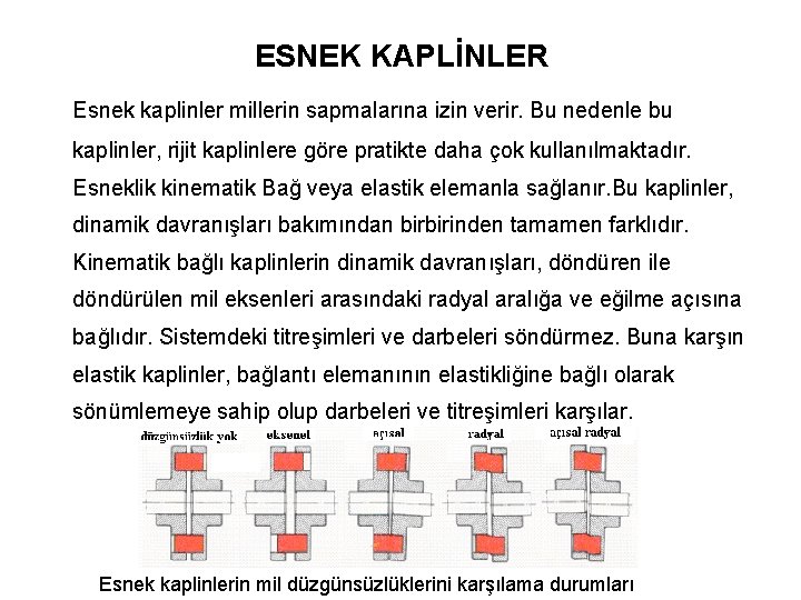 ESNEK KAPLİNLER Esnek kaplinler millerin sapmalarına izin verir. Bu nedenle bu kaplinler, rijit kaplinlere