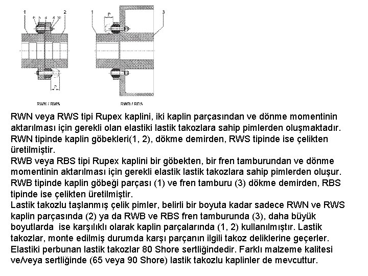 RWN veya RWS tipi Rupex kaplini, iki kaplin parçasından ve dönme momentinin aktarılması için