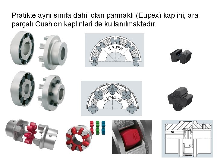 Pratikte aynı sınıfa dahil olan parmaklı (Eupex) kaplini, ara parçalı Cushion kaplinleri de kullanılmaktadır.