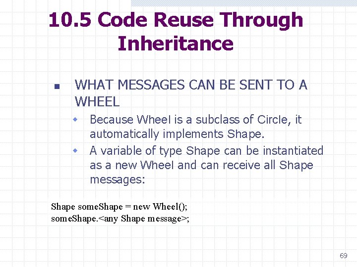 10. 5 Code Reuse Through Inheritance n WHAT MESSAGES CAN BE SENT TO A