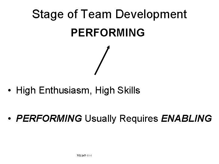 Stage of Team Development PERFORMING • High Enthusiasm, High Skills • PERFORMING Usually Requires