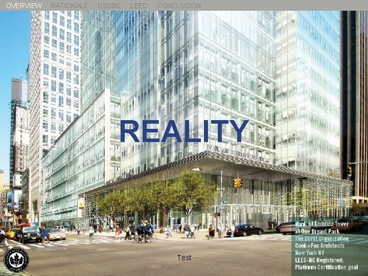 OVERVIEW RATIONALE USGBC LEED CONCLUSION REALITY Test 