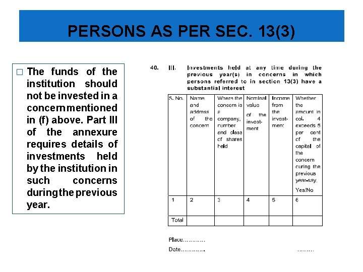 PERSONS AS PER SEC. 13(3) � The funds of the institution should not be