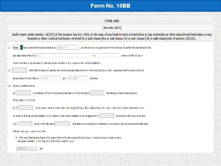 Form No. 10 BB 