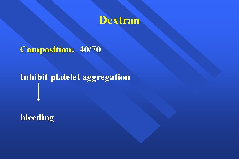 Dextran Composition: 40/70 Inhibit platelet aggregation bleeding 