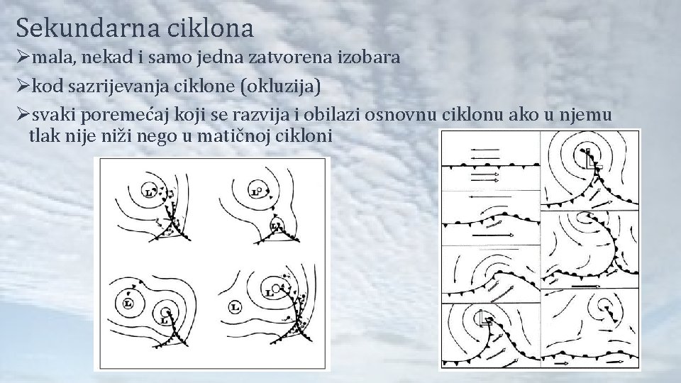 Sekundarna ciklona Ømala, nekad i samo jedna zatvorena izobara Økod sazrijevanja ciklone (okluzija) Øsvaki