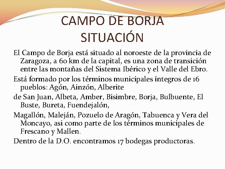 CAMPO DE BORJA SITUACIÓN El Campo de Borja está situado al noroeste de la