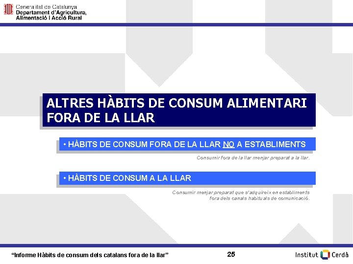 ALTRES HÀBITS DE CONSUM ALIMENTARI FORA DE LA LLAR • HÀBITS DE CONSUM FORA