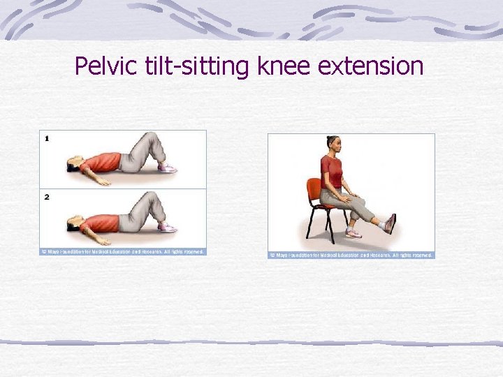 Pelvic tilt-sitting knee extension 