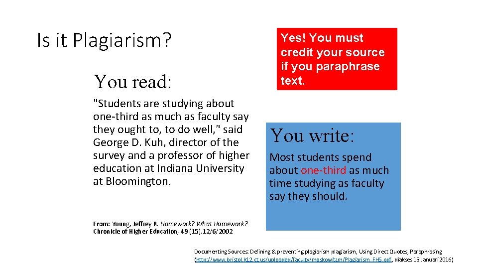 Is it Plagiarism? Yes! You must credit your source if you paraphrase text. You