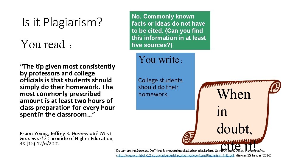 Is it Plagiarism? You read : “The tip given most consistently by professors and