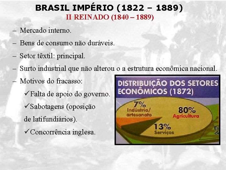 BRASIL IMPÉRIO (1822 – 1889) II REINADO (1840 – 1889) – Mercado interno. –