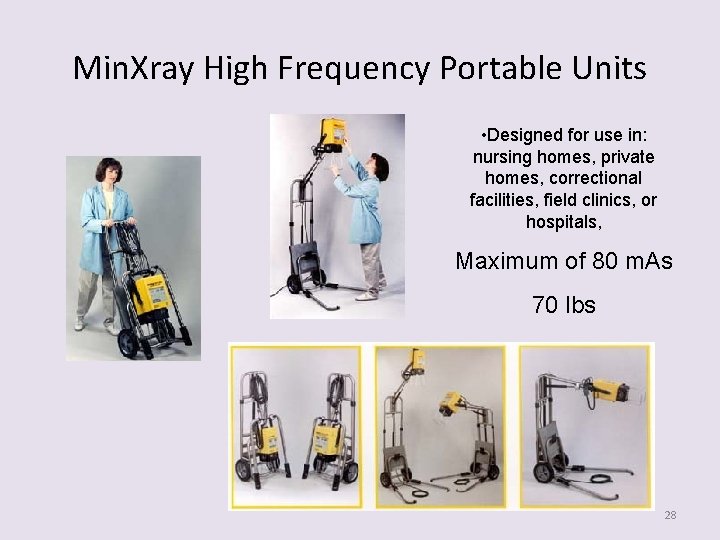 Min. Xray High Frequency Portable Units • Designed for use in: nursing homes, private