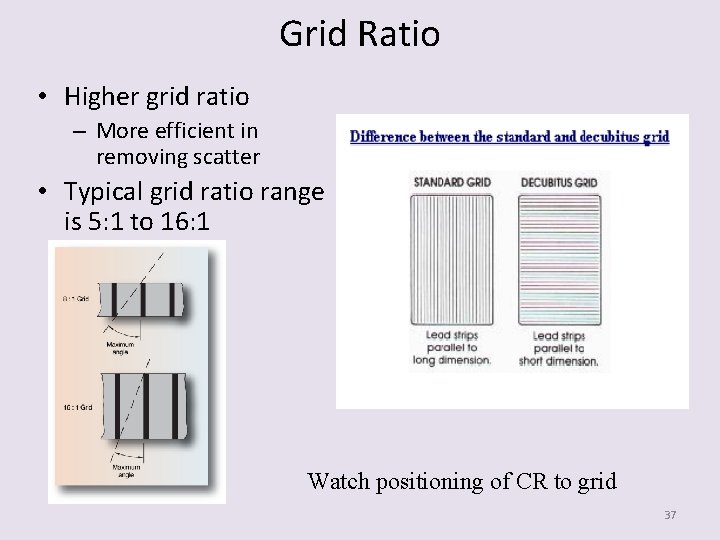 Grid Ratio • Higher grid ratio – More efficient in removing scatter • Typical