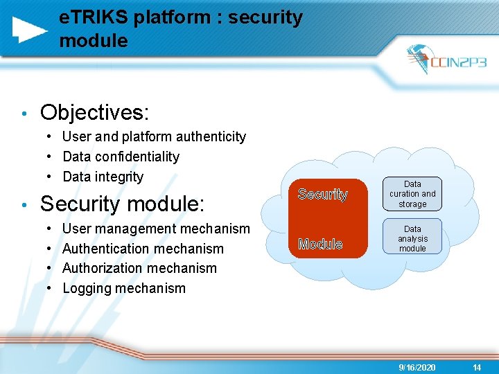 e. TRIKS platform : security module • Objectives: • User and platform authenticity •