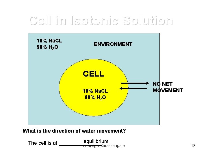 Cell in Isotonic Solution 10% Na. CL 90% H 2 O ENVIRONMENT CELL 10%
