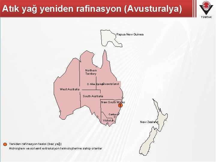 Atık yağ yeniden rafinasyon (Avusturalya) TÜBİTAK Papua New Guinea Northern Territory Queensland Alice Springs