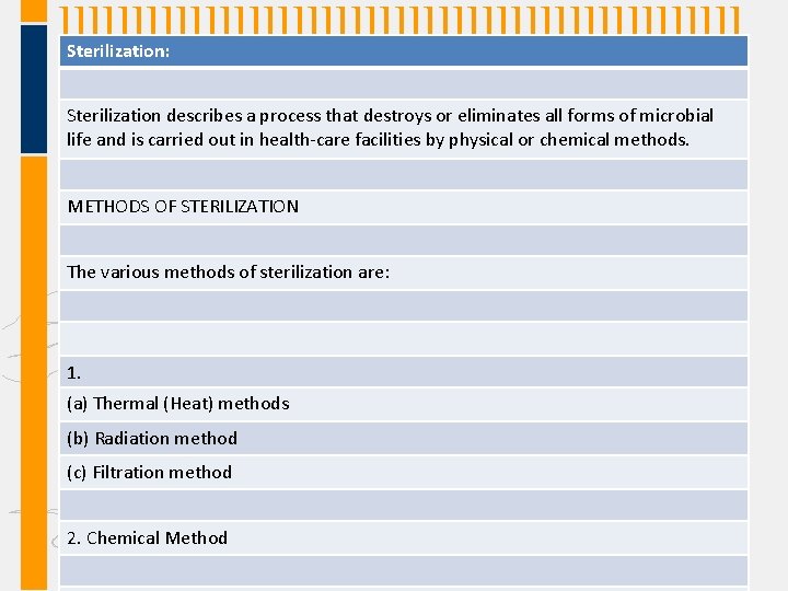 ]]]]]]]]]]]]]]]]]]]]]]]] Sterilization: ]]]]]]]]]]]]]]]]]]]]]]]] Sterilization describes a process that destroys or eliminates all forms of