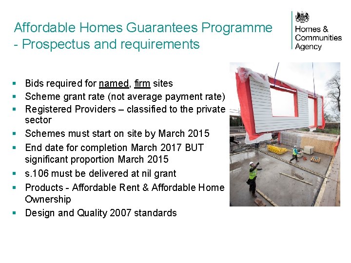 Affordable Homes Guarantees Programme - Prospectus and requirements § Bids required for named, firm