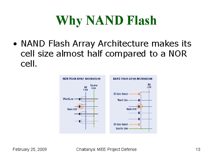 Why NAND Flash • NAND Flash Array Architecture makes its cell size almost half