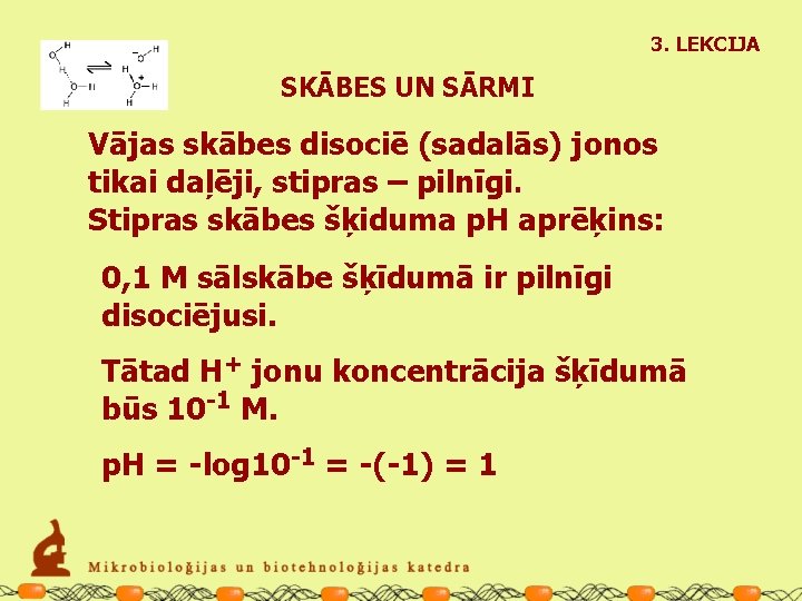3. LEKCIJA SKĀBES UN SĀRMI Vājas skābes disociē (sadalās) jonos tikai daļēji, stipras –