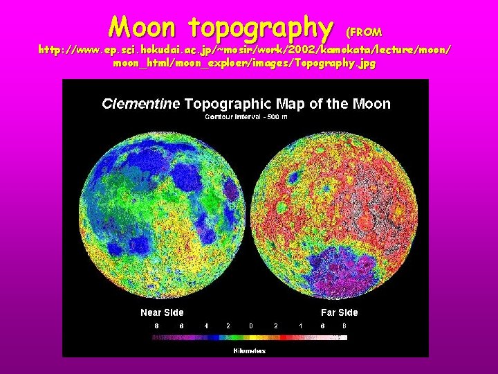 Moon topography (FROM http: //www. ep. sci. hokudai. ac. jp/~mosir/work/2002/kamokata/lecture/moon/ moon_html/moon_exploer/images/Topography. jpg 