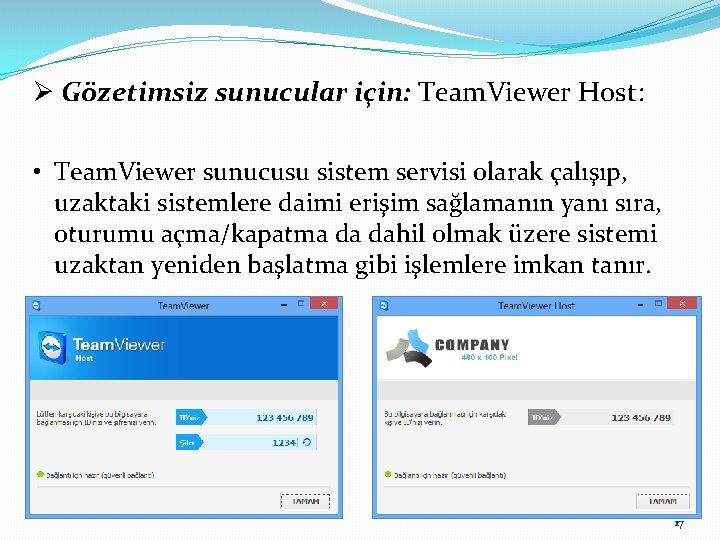 Ø Gözetimsiz sunucular için: Team. Viewer Host: • Team. Viewer sunucusu sistem servisi olarak