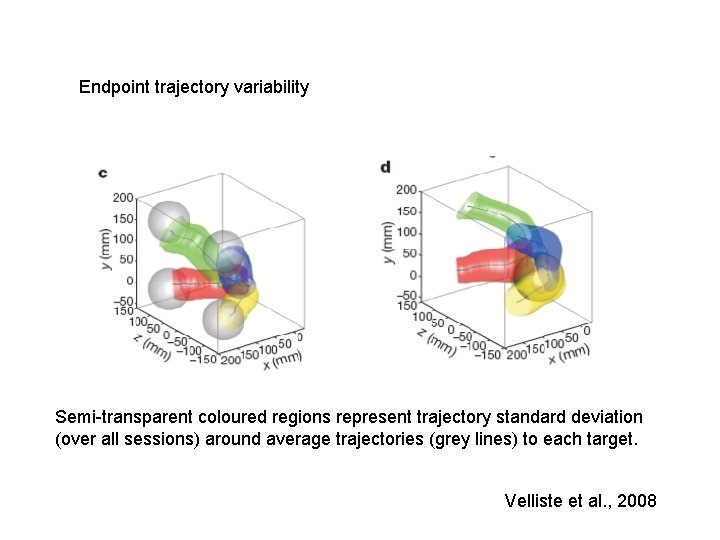 Endpoint trajectory variability Semi-transparent coloured regions represent trajectory standard deviation (over all sessions) around Endpoint trajectory variability Semi-transparent coloured regions represent trajectory standard deviation (over all sessions) around