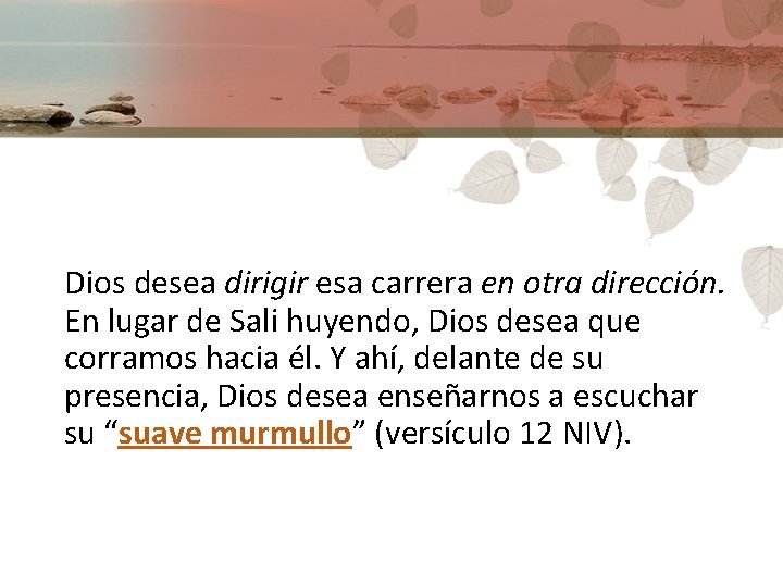 Dios desea dirigir esa carrera en otra dirección. En lugar de Sali huyendo, Dios