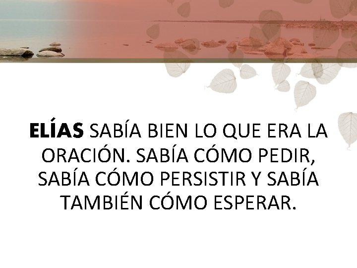 ELÍAS SABÍA BIEN LO QUE ERA LA ORACIÓN. SABÍA CÓMO PEDIR, SABÍA CÓMO PERSISTIR