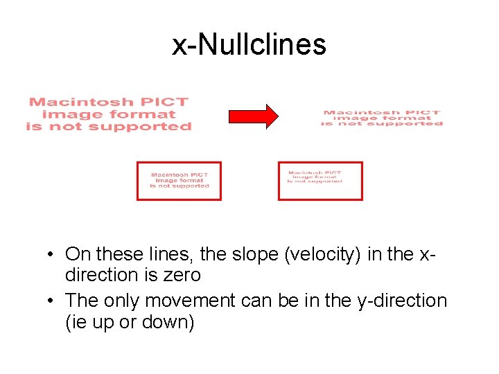 x-Nullclines • On these lines, the slope (velocity) in the xdirection is zero •