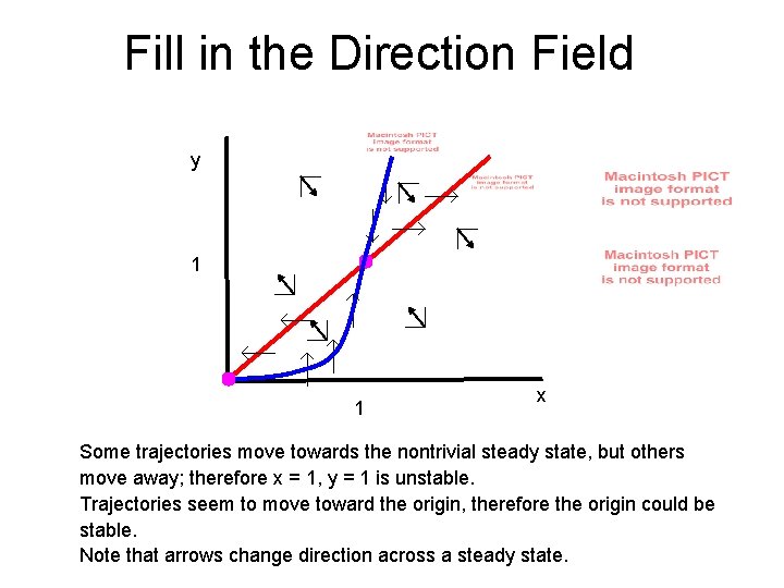 Fill in the Direction Field y 1 1 x Some trajectories move towards the