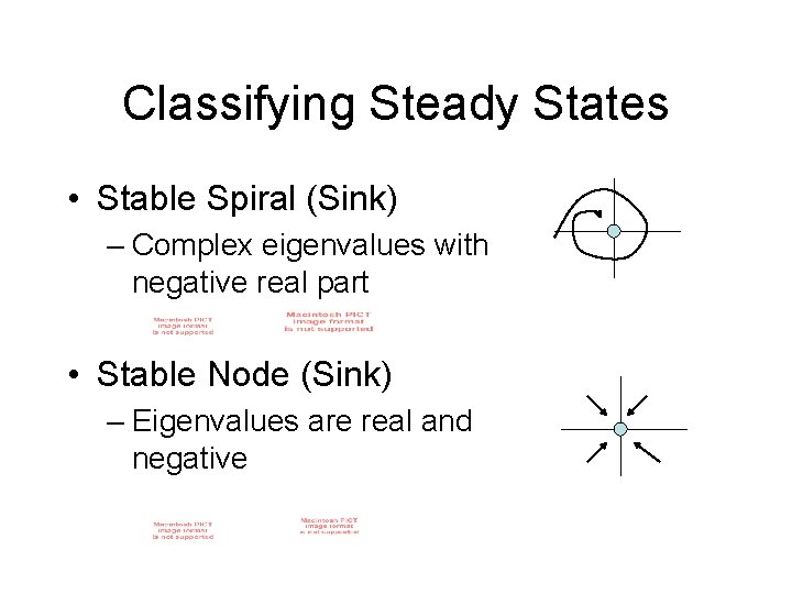 Classifying Steady States • Stable Spiral (Sink) – Complex eigenvalues with negative real part