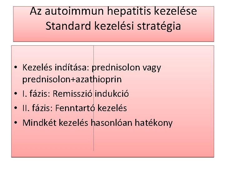 Az autoimmun hepatitis kezelése Standard kezelési stratégia • Kezelés indítása: prednisolon vagy prednisolon+azathioprin •