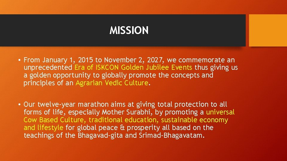 MISSION • From January 1, 2015 to November 2, 2027, we commemorate an unprecedented