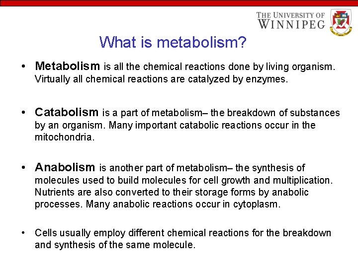 What is metabolism? • Metabolism is all the chemical reactions done by living organism.