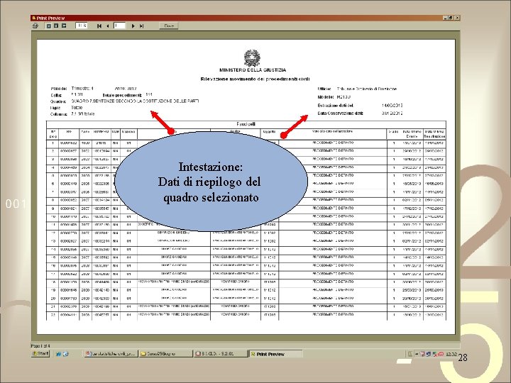 Intestazione: Dati di riepilogo del quadro selezionato 28 