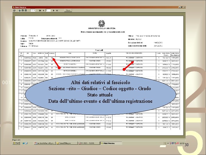 Altri dati relativi al fascicolo Sezione –rito – Giudice – Codice oggetto - Grado