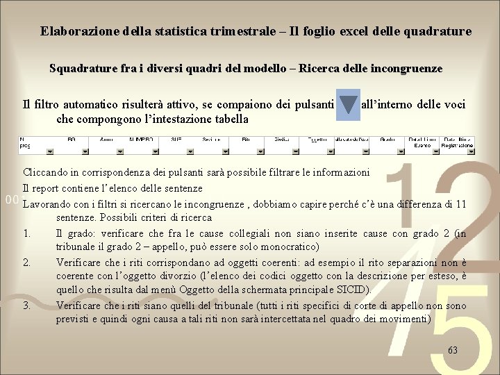 Elaborazione della statistica trimestrale – Il foglio excel delle quadrature Squadrature fra i diversi