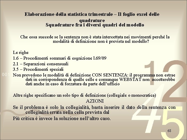 Elaborazione della statistica trimestrale – Il foglio excel delle quadrature Squadrature fra i diversi