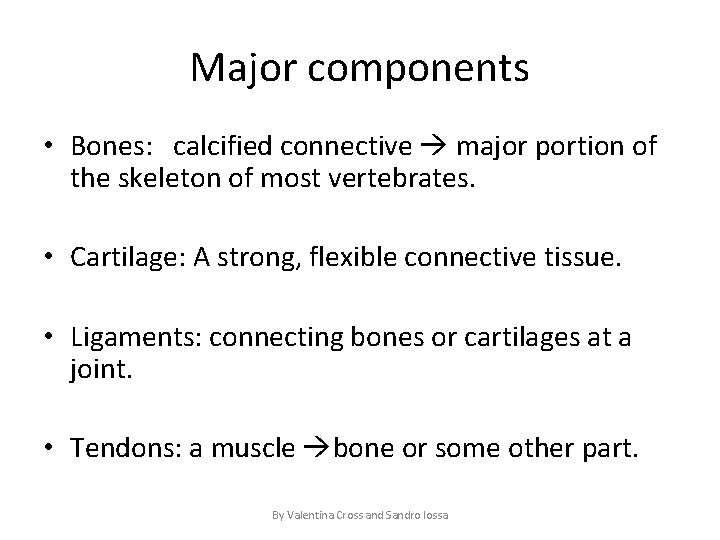 Major components • Bones: calcified connective major portion of the skeleton of most vertebrates.