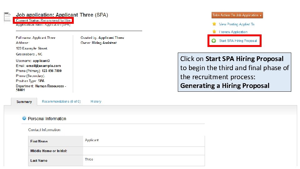 Click on Start SPA Hiring Proposal to begin the third and final phase of