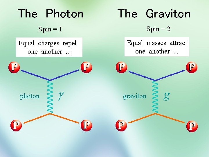 The Photon The Graviton Spin = 2 Spin = 1 Equal masses attract one