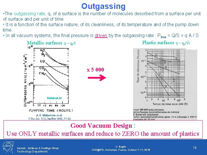 Outgassing • The outgassing rate, q, of a surface is the number of molecules