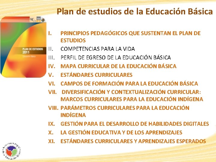 Plan de estudios de la Educación Básica I. III. IV. V. VIII. IX. X. Plan de estudios de la Educación Básica I. III. IV. V. VIII. IX. X.