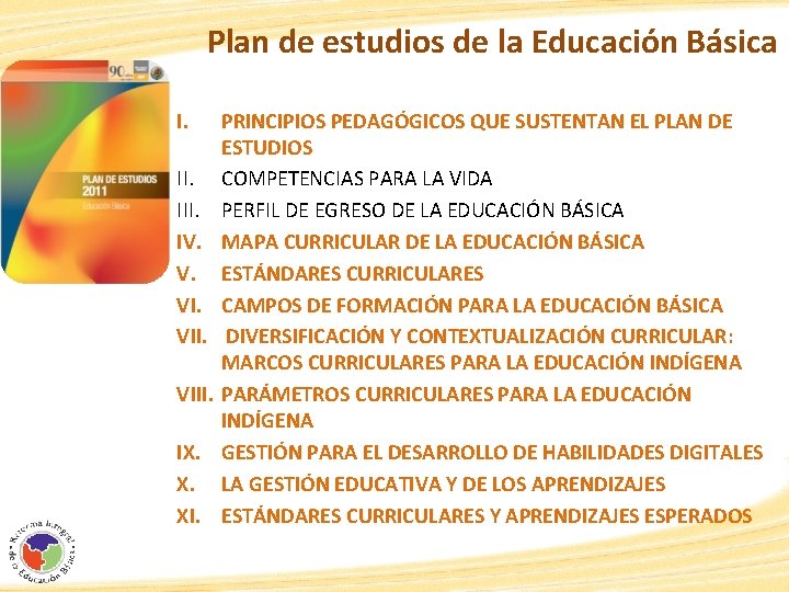 Plan de estudios de la Educación Básica I. III. IV. V. VIII. IX. X.