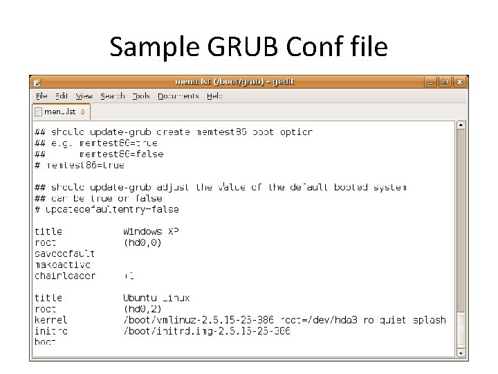 Sample GRUB Conf file 