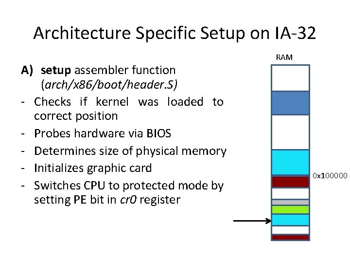 Architecture Specific Setup on IA-32 A) setup assembler function (arch/x 86/boot/header. S) - Checks